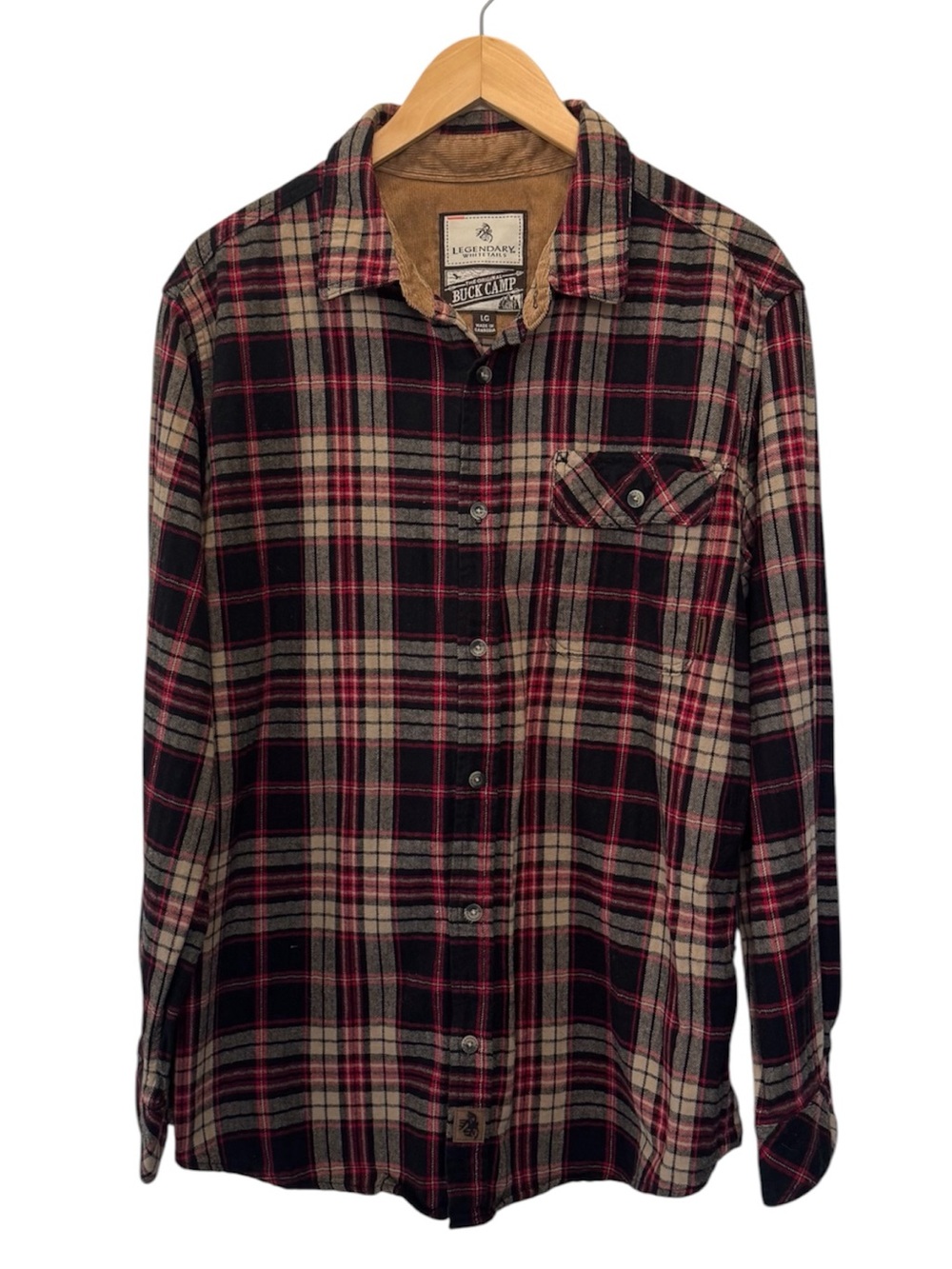 Legendary Whitetails Buck Camp Flannel Plaid Button Down Shirt Mens Large L